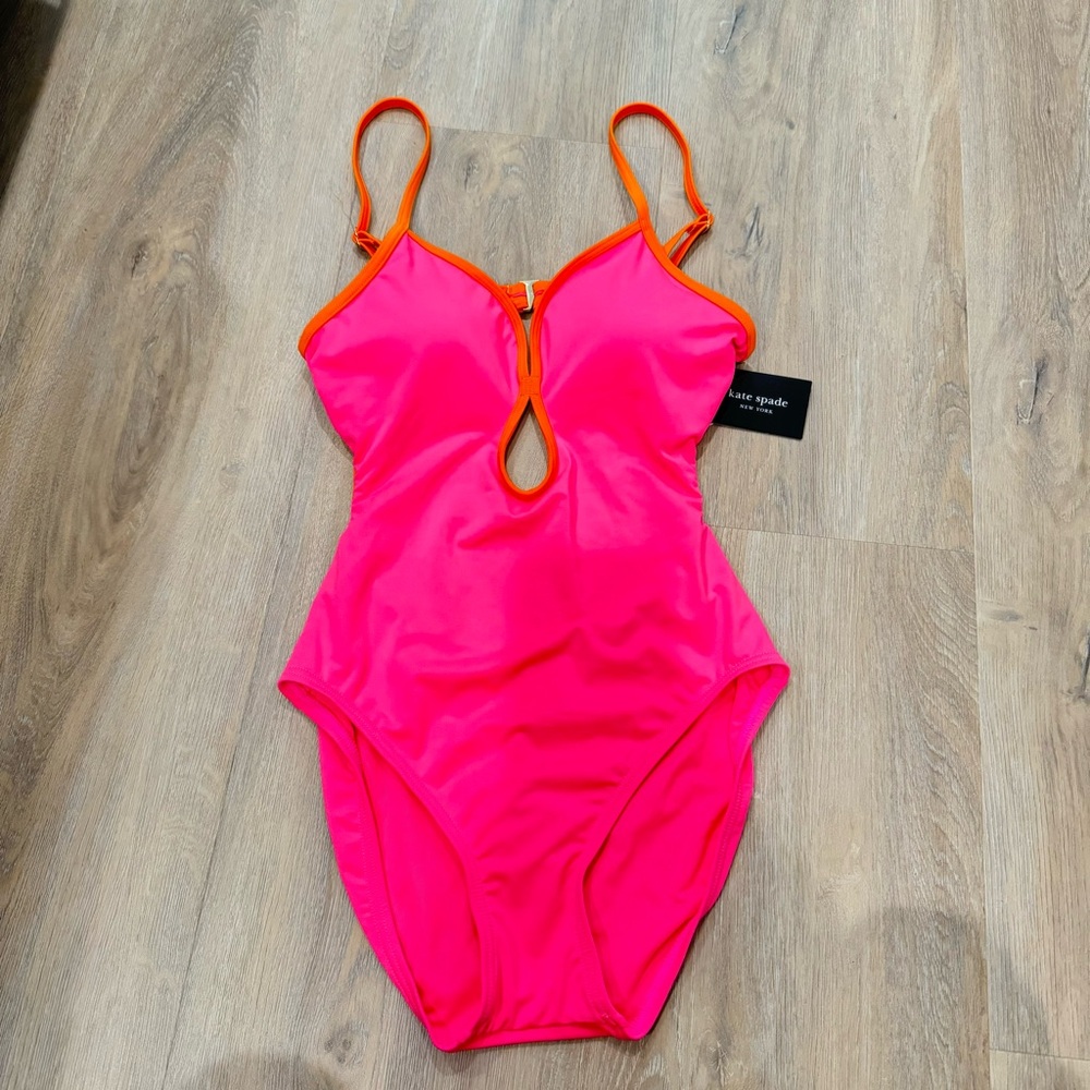 NWT Kate Spade New York one 1 pc swim suit tank pads lined Small pink